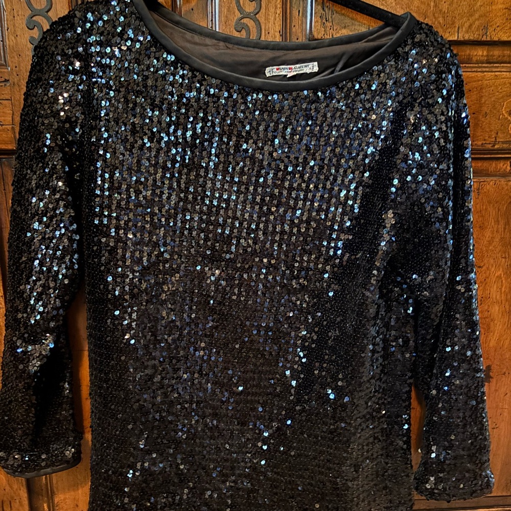 Yves Saint Laurent Black Sequin Blouse
